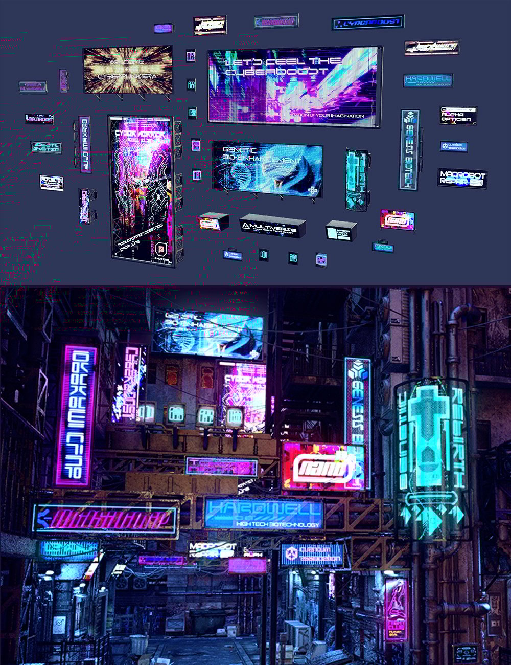 图片[1]-[daz场景] 赛博朋克霓虹灯标志-DAZ爱好者