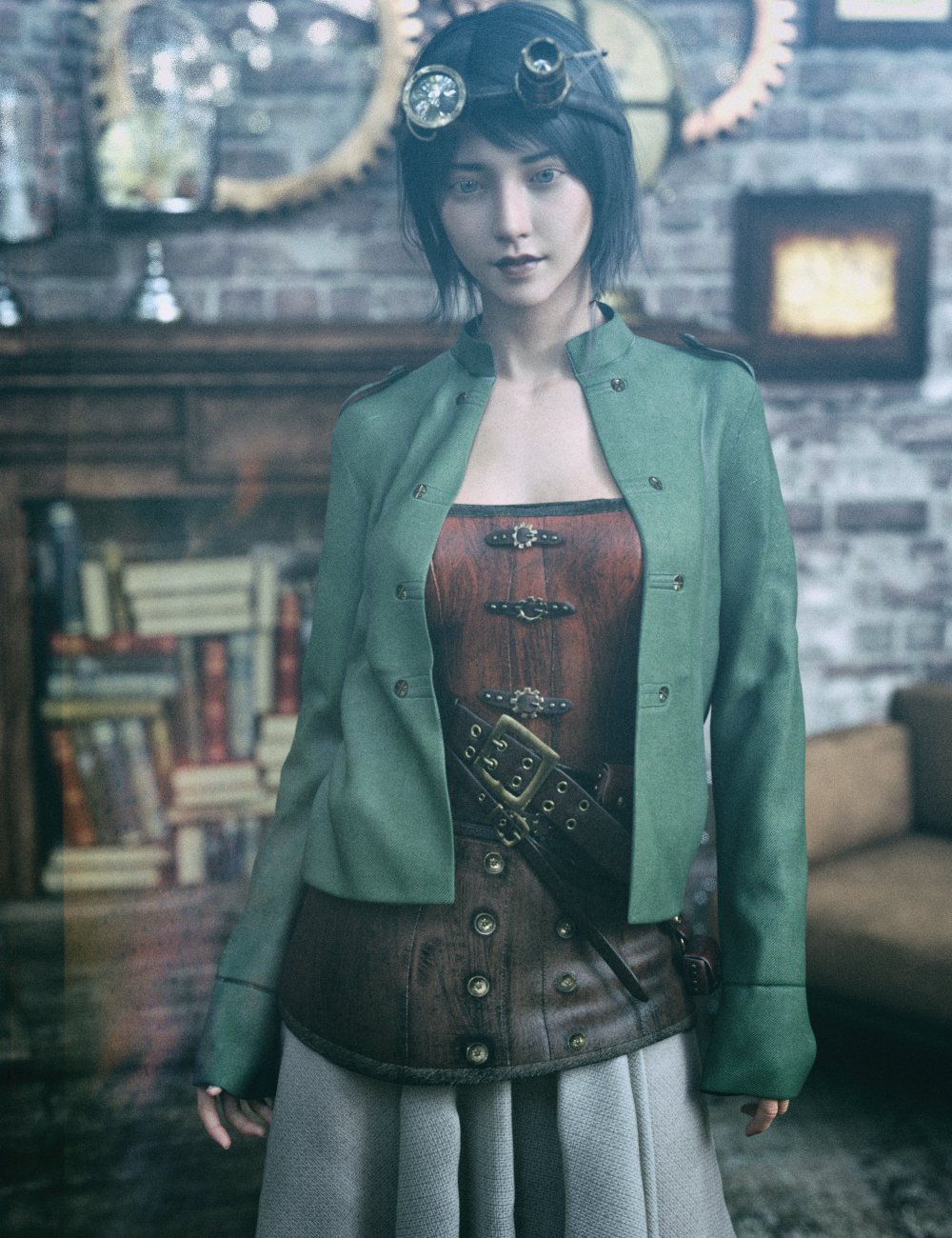 图片[1]-[daz服装] KUJ蒸汽朋克探索者套装Genesis 8和8.1女性套装-DAZ爱好者