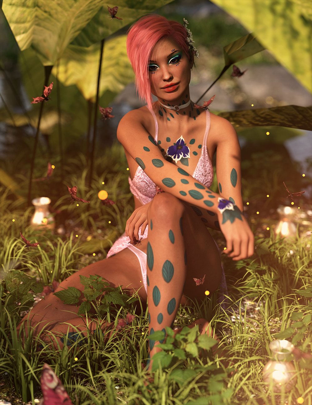 图片[1]-[daz服装] Leaves Body Art Makeup LIE for Genesis 9-DAZ爱好者