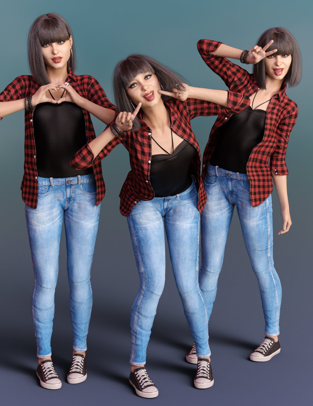 图片[1]-[daz姿势] 青少年Raven和Genesis 8女性的情绪姿势-DAZ爱好者