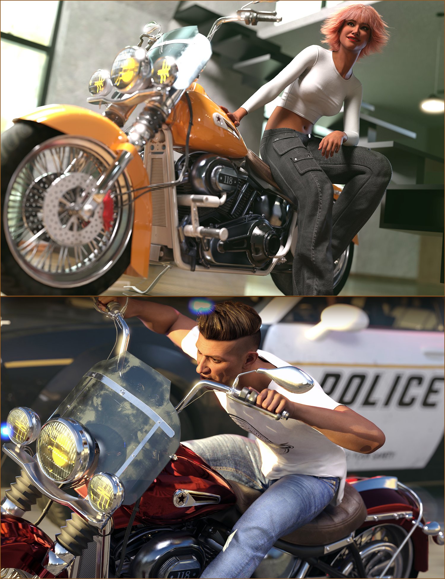 图片[1]-[daz载具] 黑暗经典摩托车和创世纪9的流氓骑手姿势-DAZ爱好者