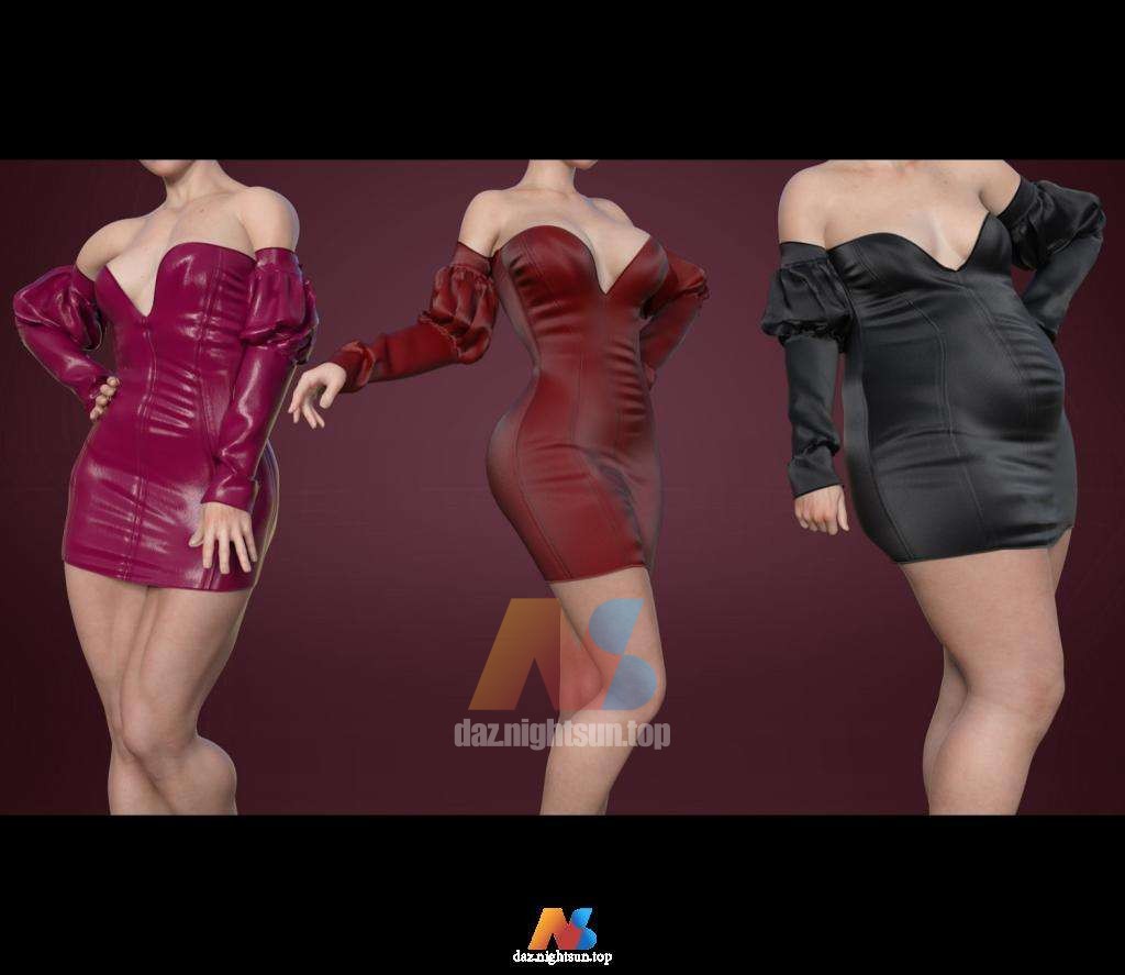 图片[2]-[daz服装] Off Shoulder Dress dforce outfit for Genesis 8 & 8.1 Females-DAZ爱好者