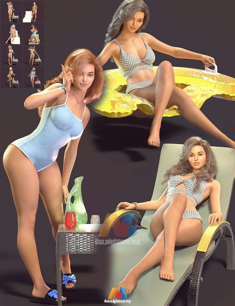 [daz姿势] Beach Vacation Bikinis Props and Poses