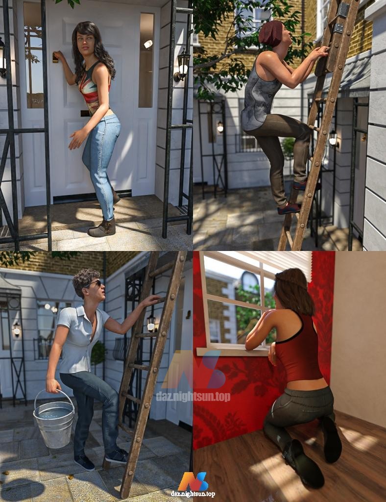 -[daz姿势] London Courtyard Poses and Props for Genesis 8-DAZ爱好者