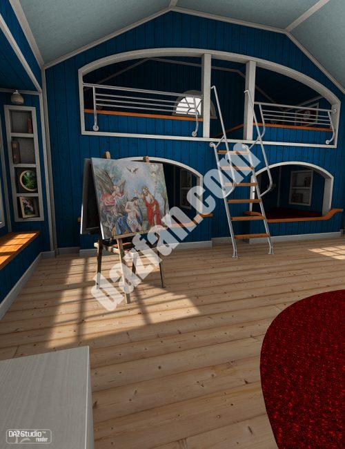 [daz场景] 阁楼的卧室-DAZ爱好者