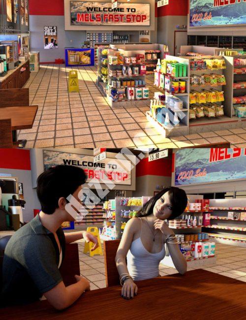 [daz场景] 街角商店和为创世纪3男和女摆姿势-DAZ爱好者