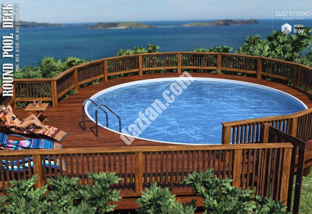 [daz场景] 圆形池甲板-DAZ爱好者