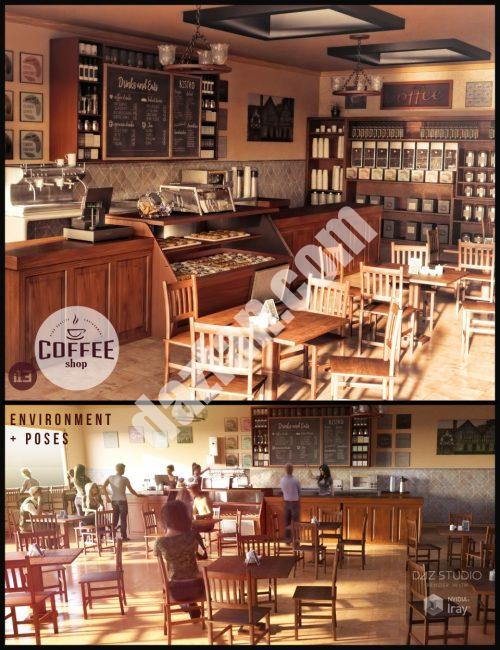 [daz场景] i13咖啡店环境与姿势-DAZ爱好者