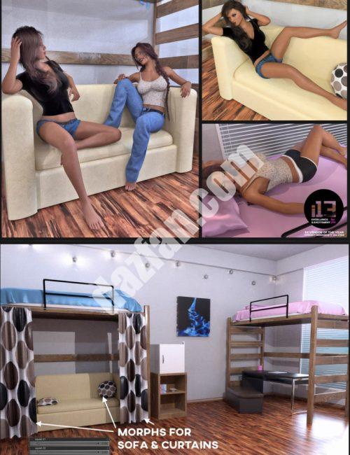 [daz场景] i13宿舍与成因3女性(s)的姿势-DAZ爱好者