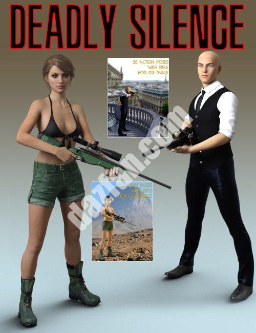 [daz姿势] Slide3D致命的沉默姿势与步枪创世纪3女性和Genesis 3 男性-DAZ爱好者