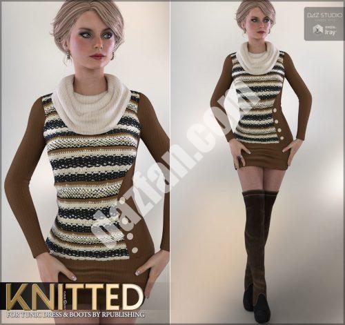 [daz服装] 针织束腰连衣裙和靴子-DAZ爱好者