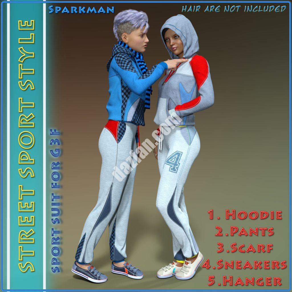 [daz服装] 街头运动风格- Genesis 3女性运动套装-DAZ爱好者