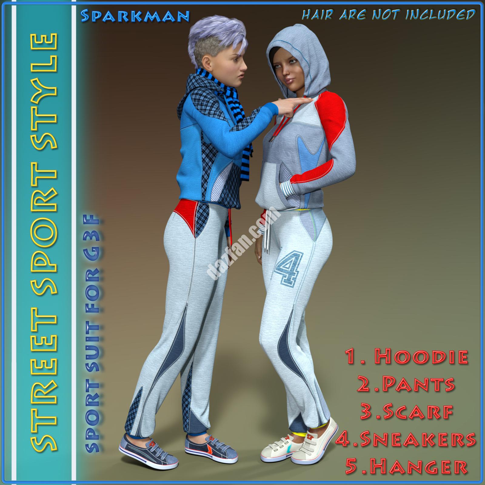 [daz服装] 街头运动风格- Genesis 3女性运动套装-DAZ爱好者