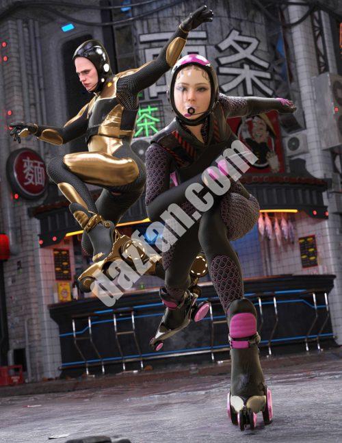 [daz服装] Genesis 9的ND 赛博梦轮滑的赛博跑者-DAZ爱好者