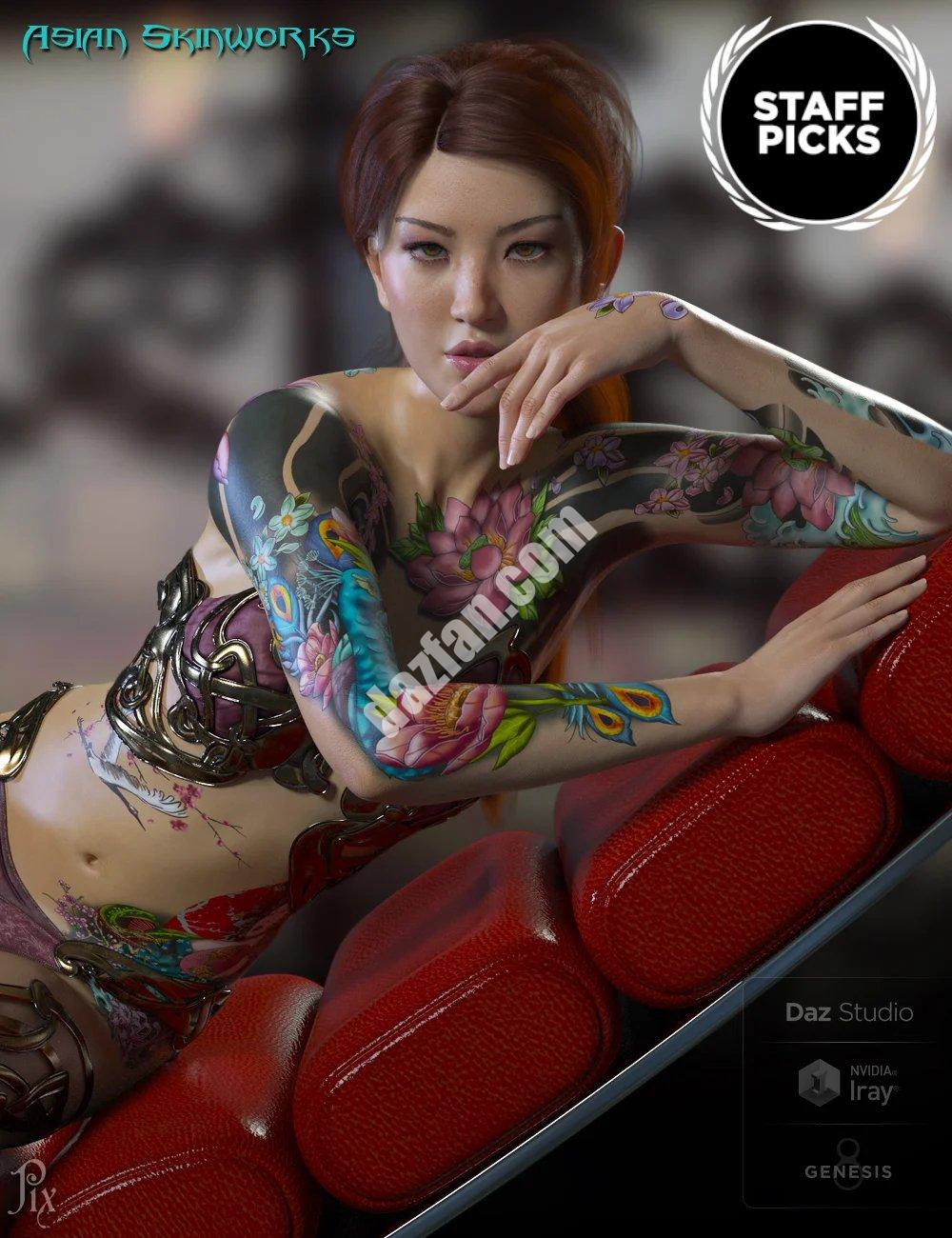 [daz服装] 《创世纪3》和《创世纪8》的亚洲皮肤作品L.I.E.纹身-DAZ爱好者