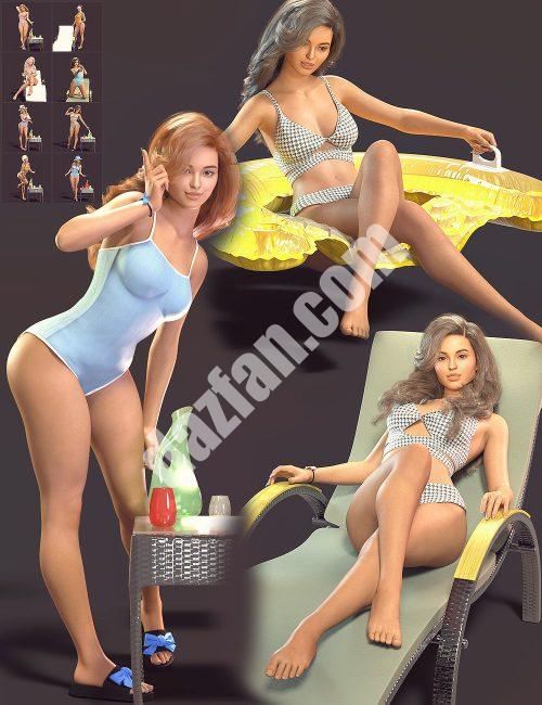 [daz姿势] 海滩度假比基尼道具和姿势-DAZ爱好者