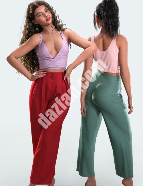 [daz服装] dForce CHB创世记9号和8号女性褶皱长裤套装-DAZ爱好者