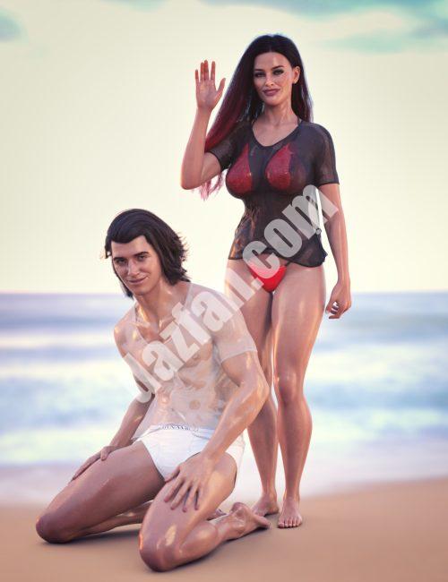 [daz服装] dForce动态湿T恤Genesis 9比基尼和内裤-DAZ爱好者