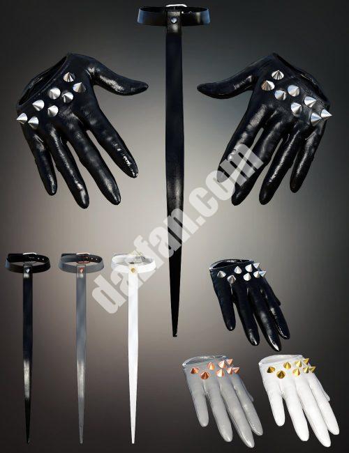 [daz服装] 哥特风格V6 dForce手套和项链，适用于Genesis 8和8.1女性-DAZ爱好者