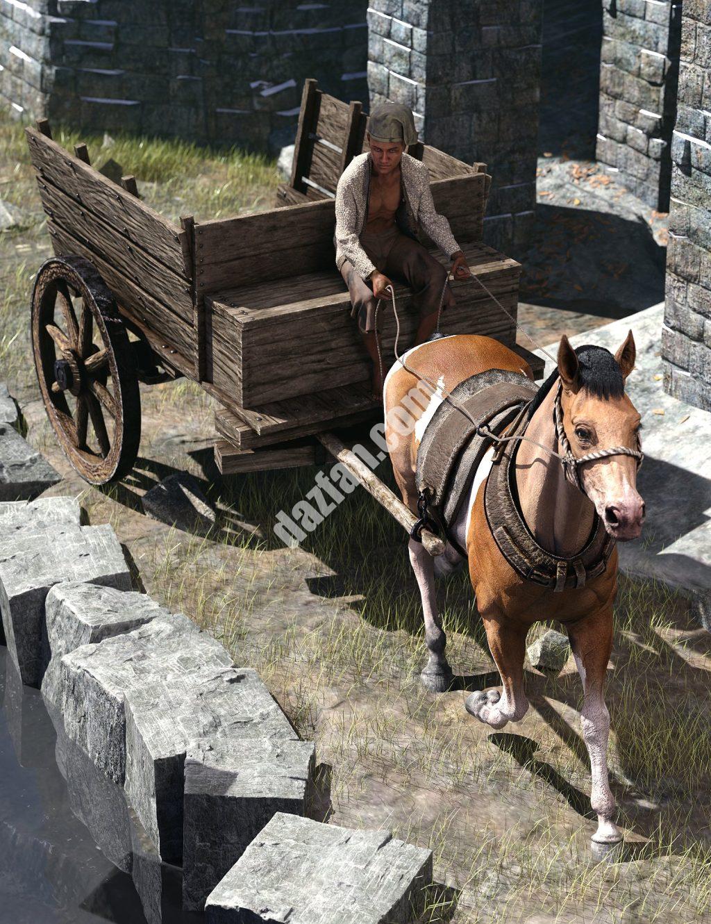 [daz道具] DAZ马用生锈的车和轭3-DAZ爱好者