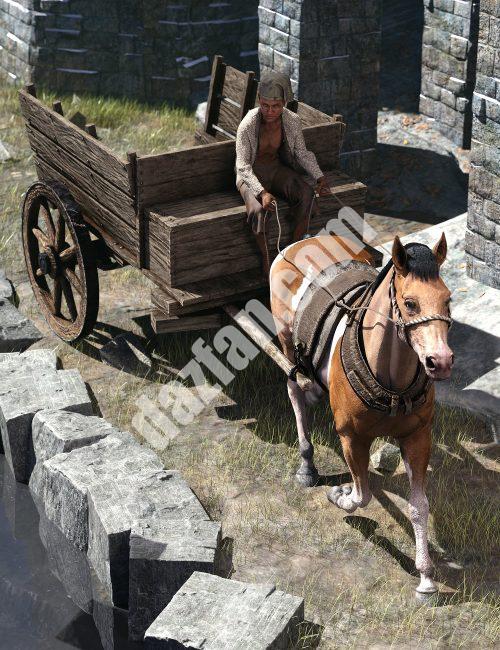 [daz道具] DAZ马用生锈的车和轭3-DAZ爱好者