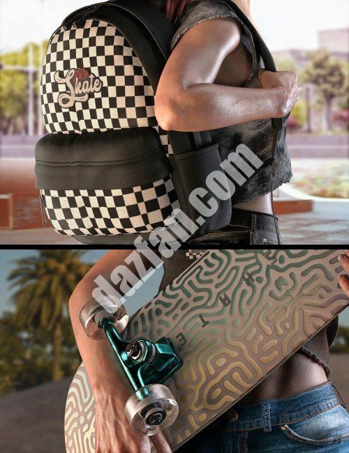 [daz姿势] Genesis 8和8.1女性版AJC Pro滑板姿势和道具-DAZ爱好者