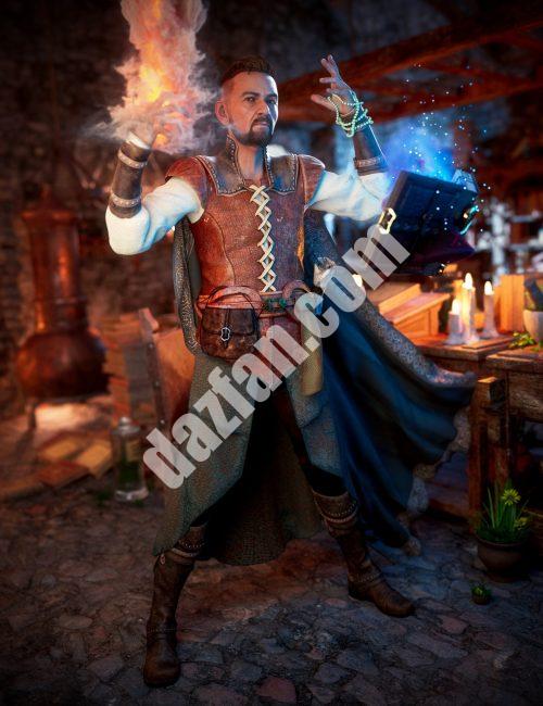 [daz服装] dForce创世纪8和8.1男性捆绑包的年轻巫师装备-DAZ爱好者