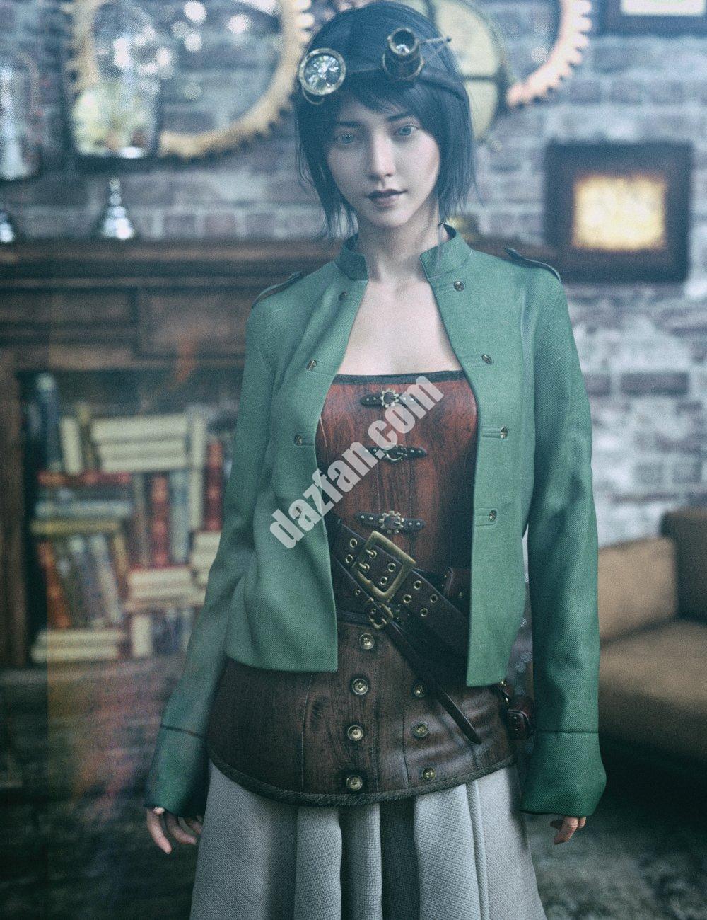 [daz服装] KUJ蒸汽朋克探索者套装Genesis 8和8.1女性套装-DAZ爱好者