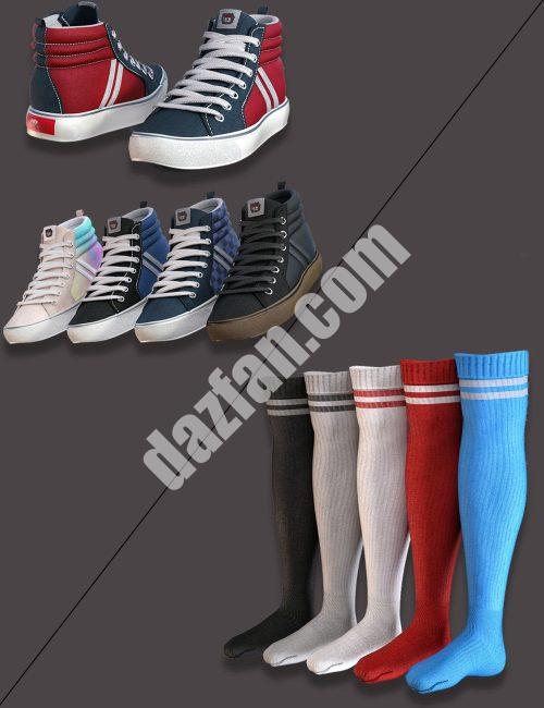 [daz服装] 适用于Genesis 8和8.1女性的AJC Pro滑板运动鞋和运动袜-DAZ爱好者