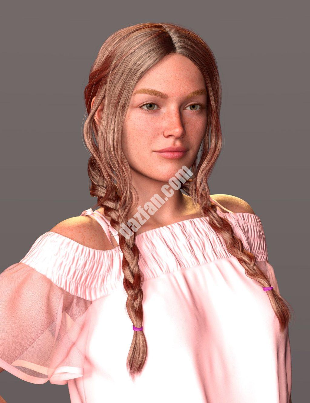 [daz发型] Genesis 9女性版牛仔辫子和配饰-DAZ爱好者