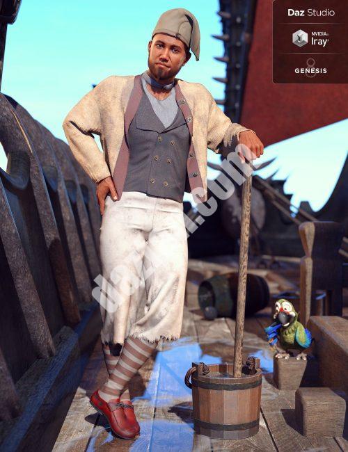 [daz服装] dForce创世纪8号男性甲板手装-DAZ爱好者