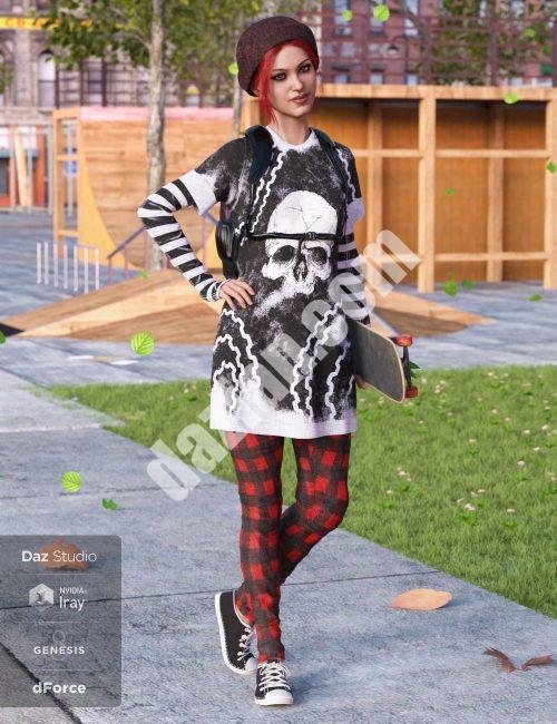 [daz服装] dForce滑板朋克配创世纪8号女子滑板-DAZ爱好者