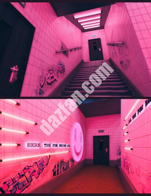 [daz场景] 霓虹酒吧走廊-DAZ爱好者