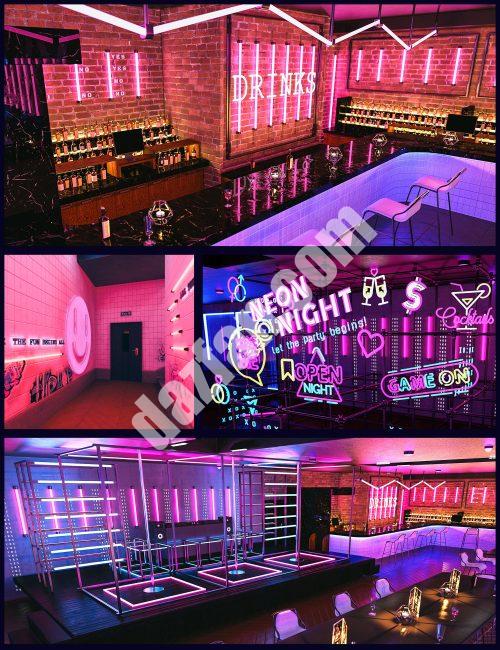 [daz合集] 霓虹灯酒吧环境包-DAZ爱好者