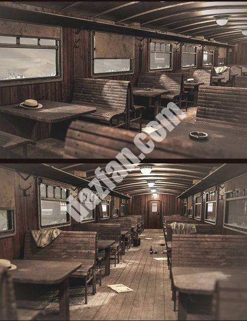 [daz场景] 西部特快列车二等车厢-DAZ爱好者